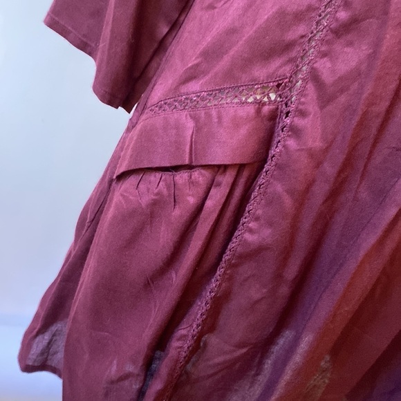 World Market Tiered Eyelet Dress Burgundy M #342 - Picture 2 of 13